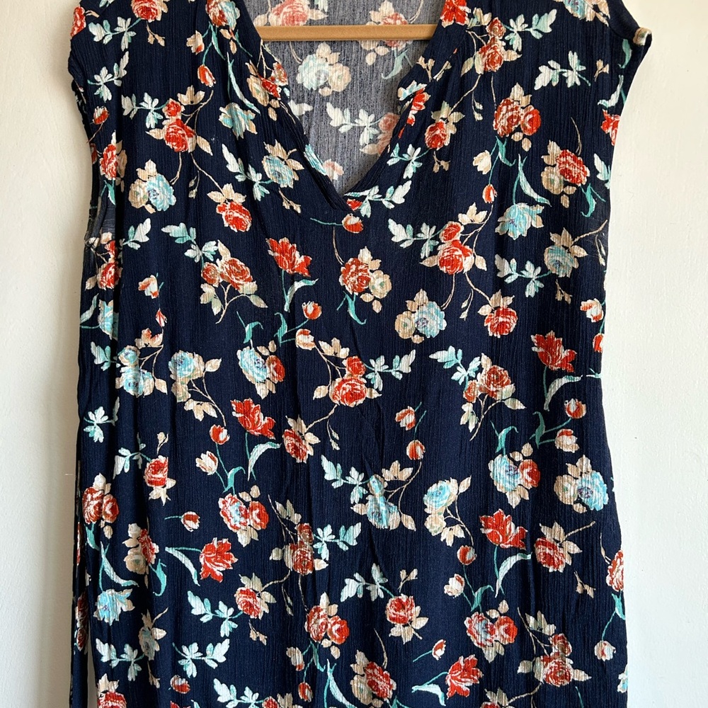 Maternity Floral Sleeveless Top - Black with Red and Blue Accents